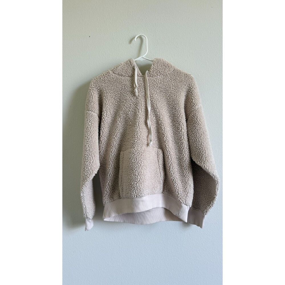 American Eagle Women’s M Sherpa Hoodie Beige Teddy Fleece Pullover Cozy